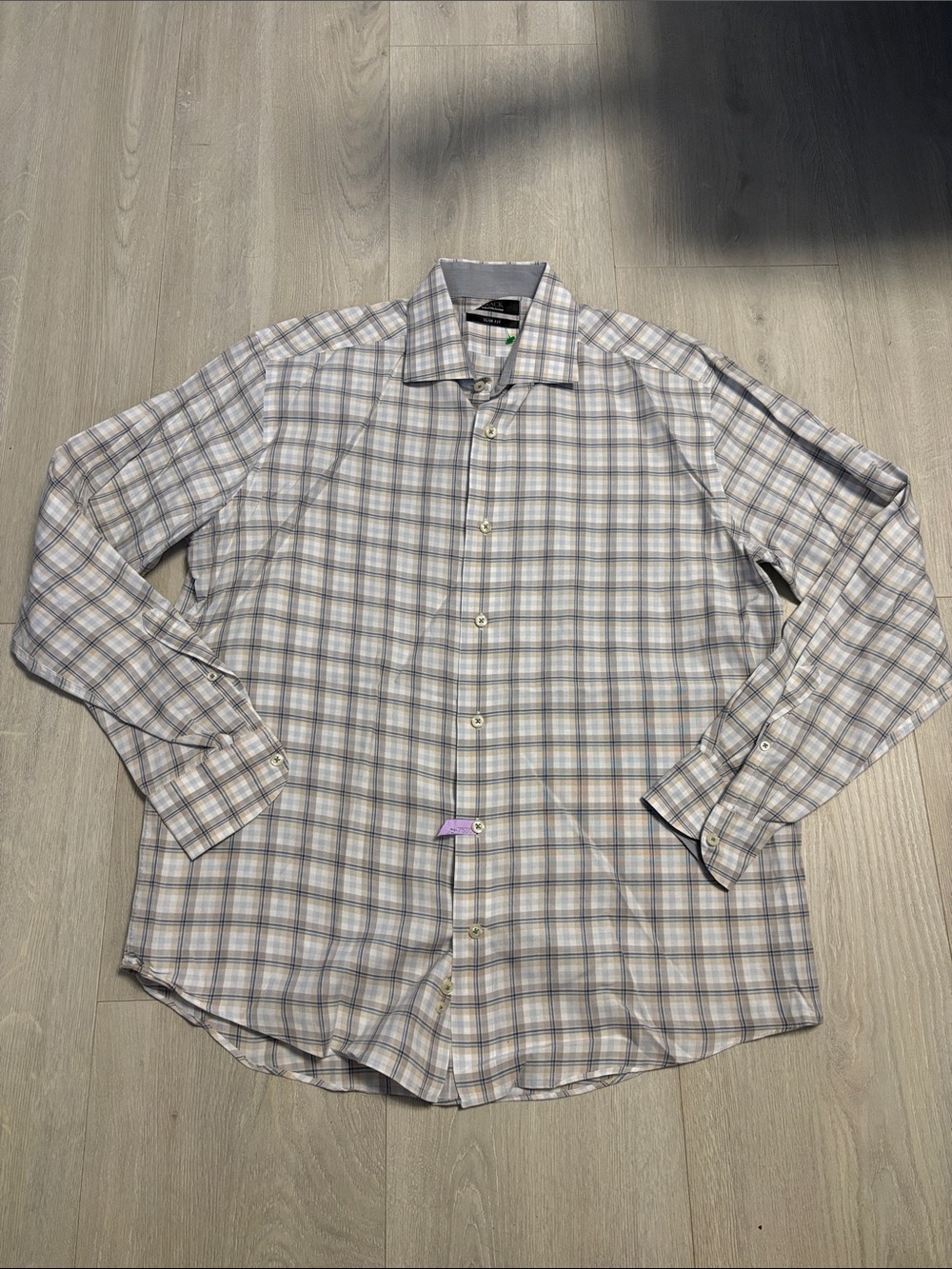 🔥BUNDLESALE Mens L Saks Fifth Avenue Black Label Slim Fit Plaid Dress Shirt